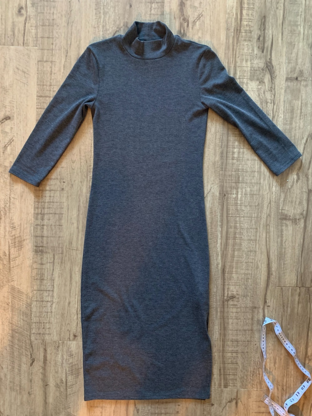 *like new* Gray Half Sleeve Fitted Midi Dress with Short Turtle Neck